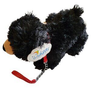 Vintage Wishpets Grady Black Bear 11 inch Plush Red Leash Pet Stuffed Animal